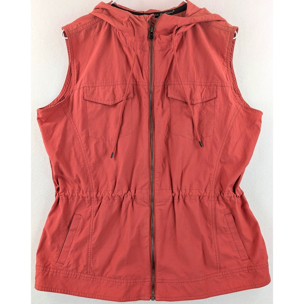 Kuhl Stryka Hooded Vest Womens XL Rust Red Utility Cotton Blend Full Zip